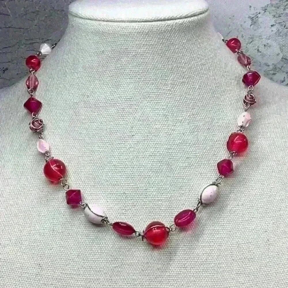 Vintage Pink Glass Bead Necklace